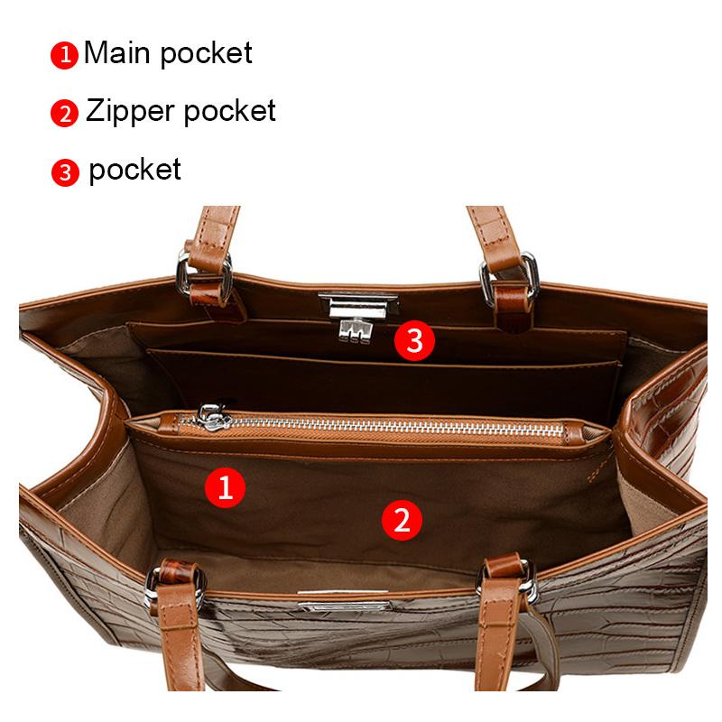Elegante Borsa a Shopper in Pelle di Mucca Marrone con Texture Coccodrillo – Spaziosa ed Elegante per Viaggio e Lavoro