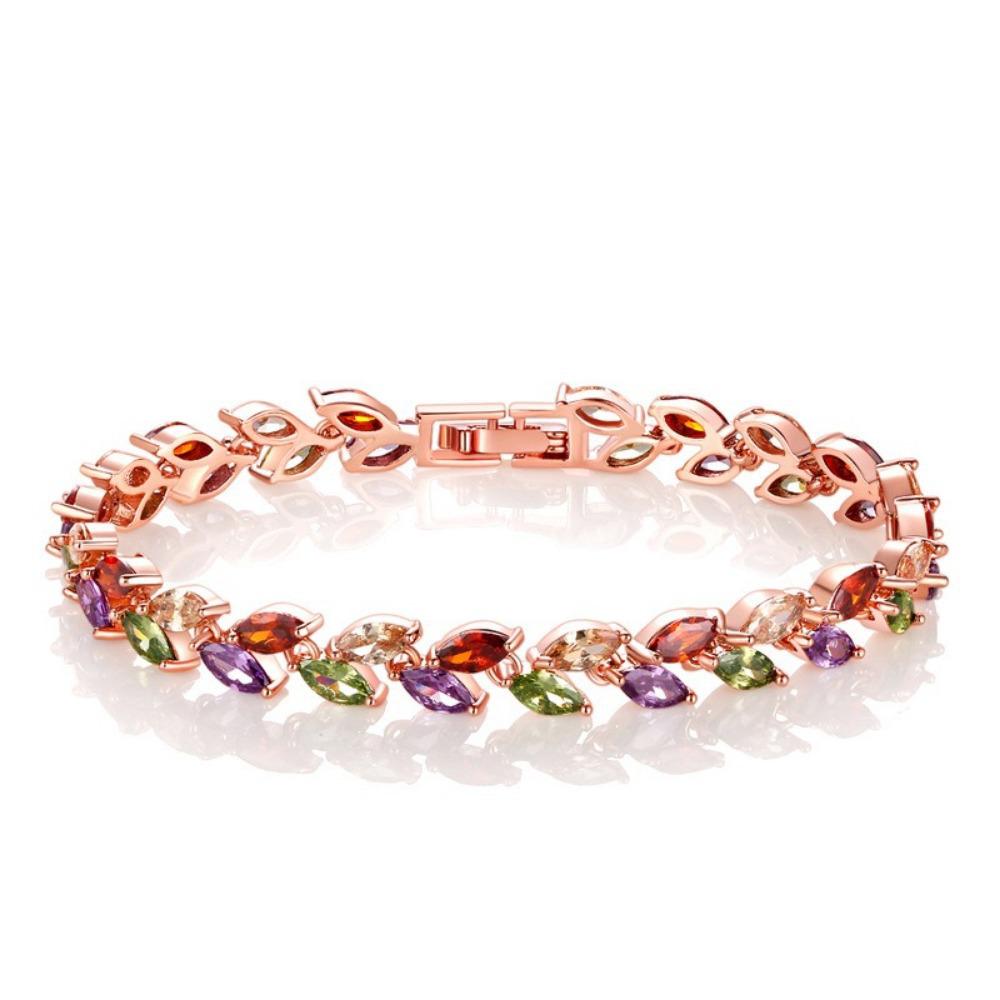 Elegant Leaf Bracelet with Diamond Accents - Zircon Women's Jewelry, European & American Fashion Style