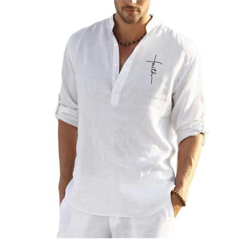 Long Sleeve Men's Fashion V-Neck Button T-Shirt Fashion Print Social Shirt