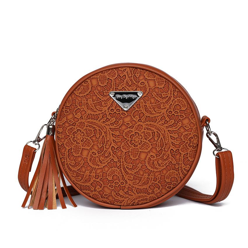 Crossbody Bag for Women Korean Style Fashion Trend Versatile Embossed Mini Round Bag Zipper Shoulder Bag
