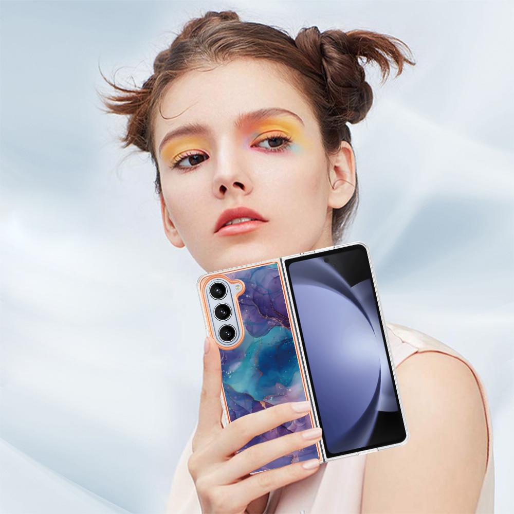 YB IMD Series-16 Style-E For Samsung Galaxy Z Fold5 5G TPU Case 2.0mm TPU Marble Pattern Cover