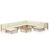 11 Piece Garden Lounge Set with Cream White Cushions Bamboo White