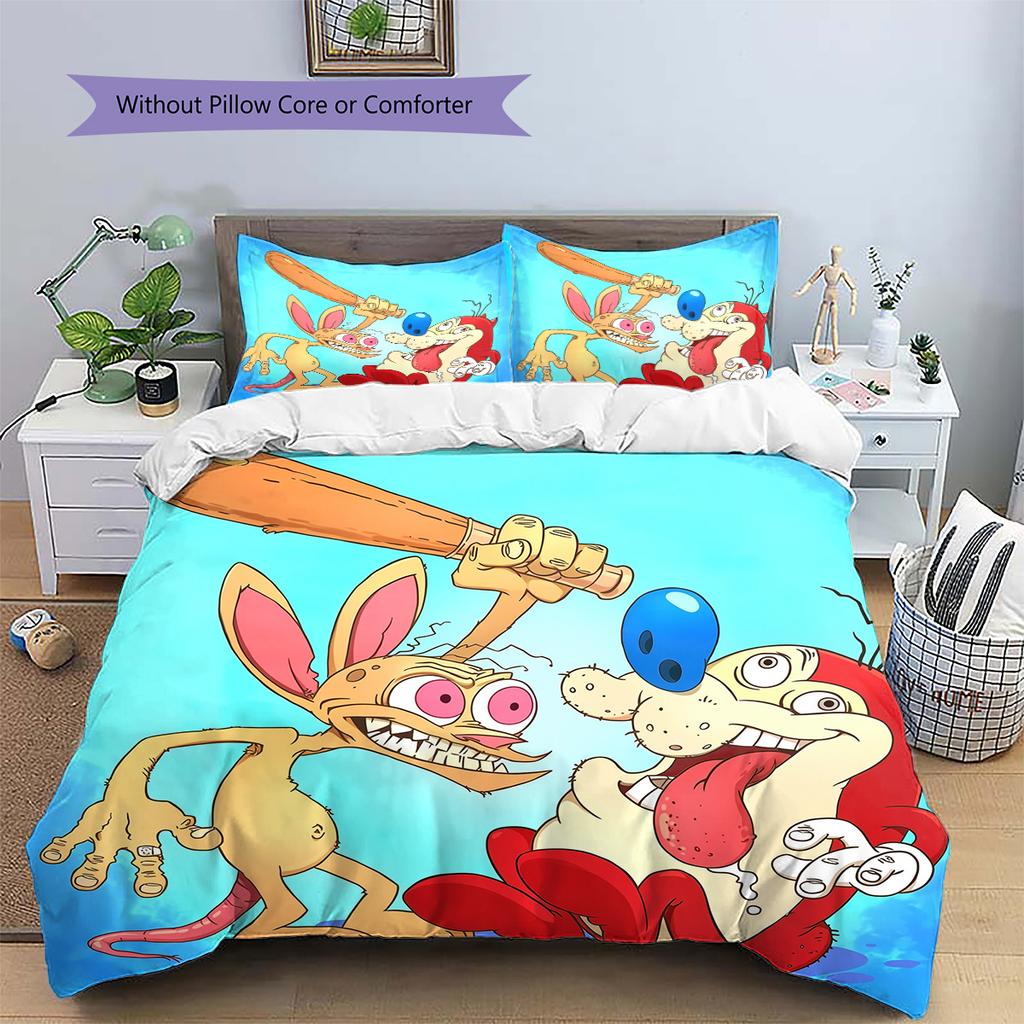 Ren & Stimpy  Pattern Bedding Quilt Set  Home Decoration  Gift (1 * duvet cover + 2 * pillowcase  without core)