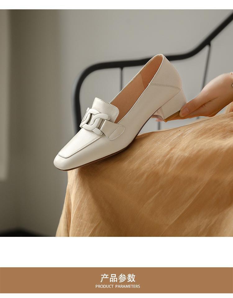 Thick Heel Single Shoes Women's 2025 Spring and Autumn New British Style Square Head Small Leather Shoes Medium Heel Black Light Mouth Ve