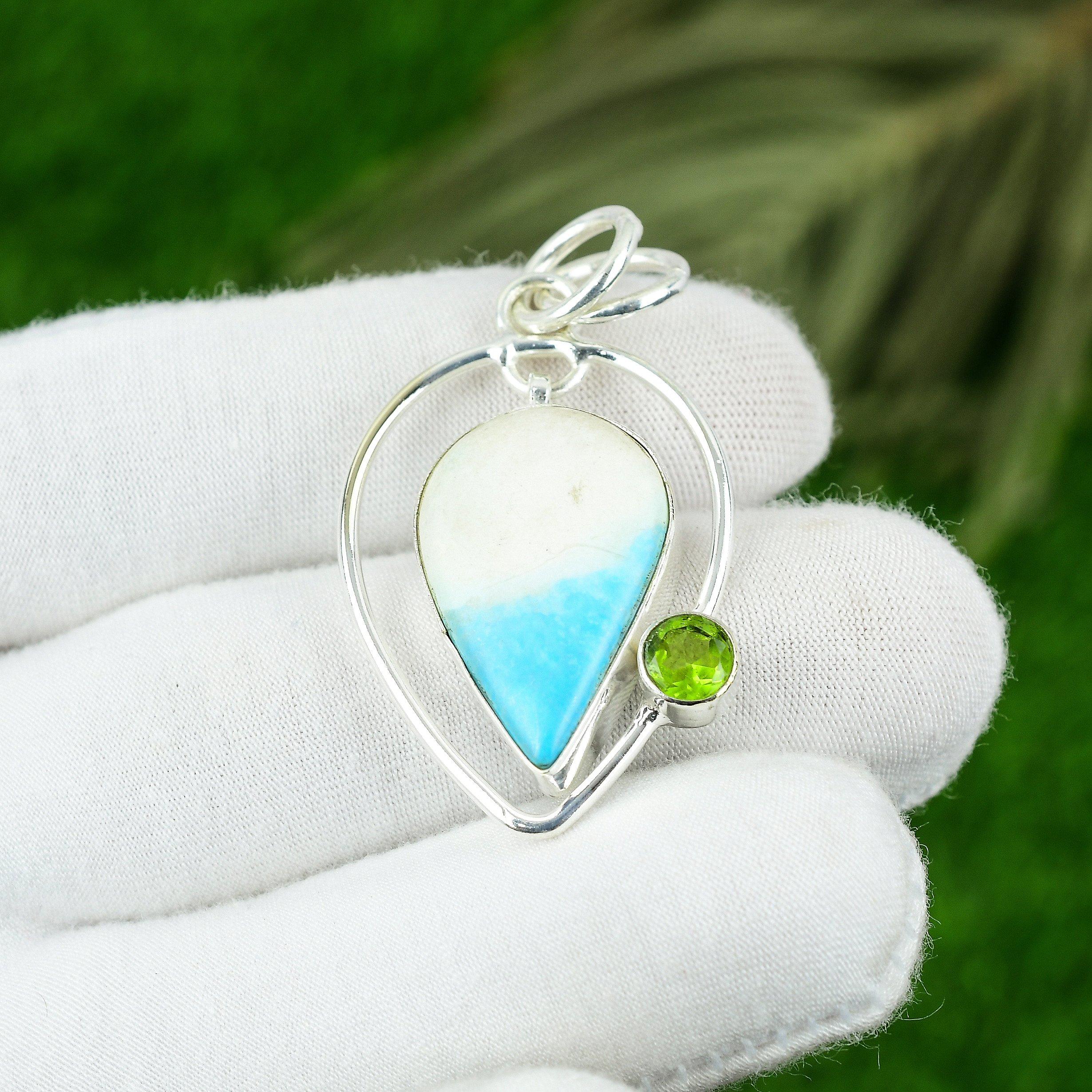 

Mothers day Sale 925 Silver Arizona Turquoise Gemstone Peridot Pendant Jewelry