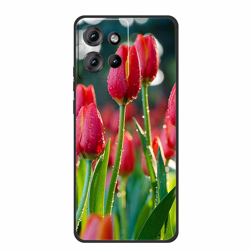 For Motorola Moto G 2025 Case Fashion Flower Black Silicone Soft TPU Back Cover Case For Motorola G75 S50 Edge 50 Neo Phone Case