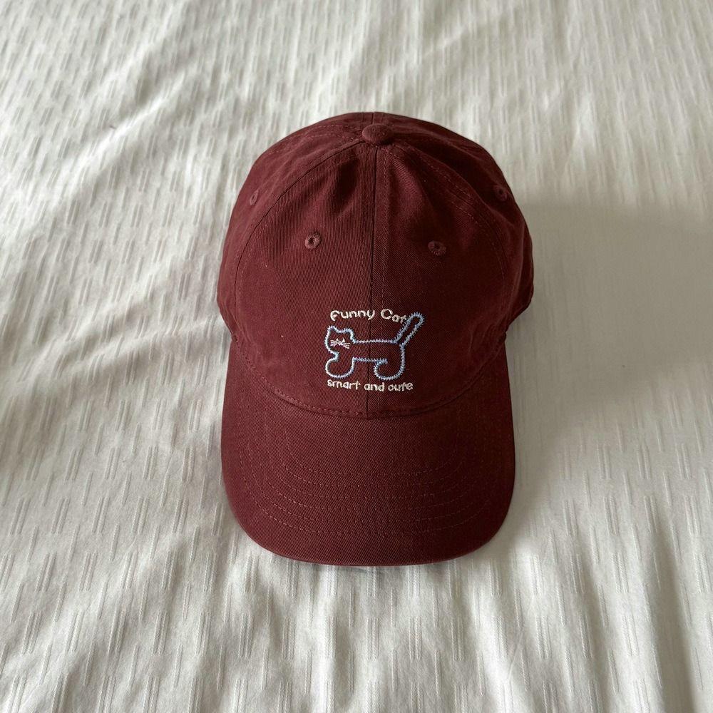 Breathable Cat Embroidered Cap Adjustable Cotton Peaked Hat Simple Sunscreen Baseball Cap  Outdoors