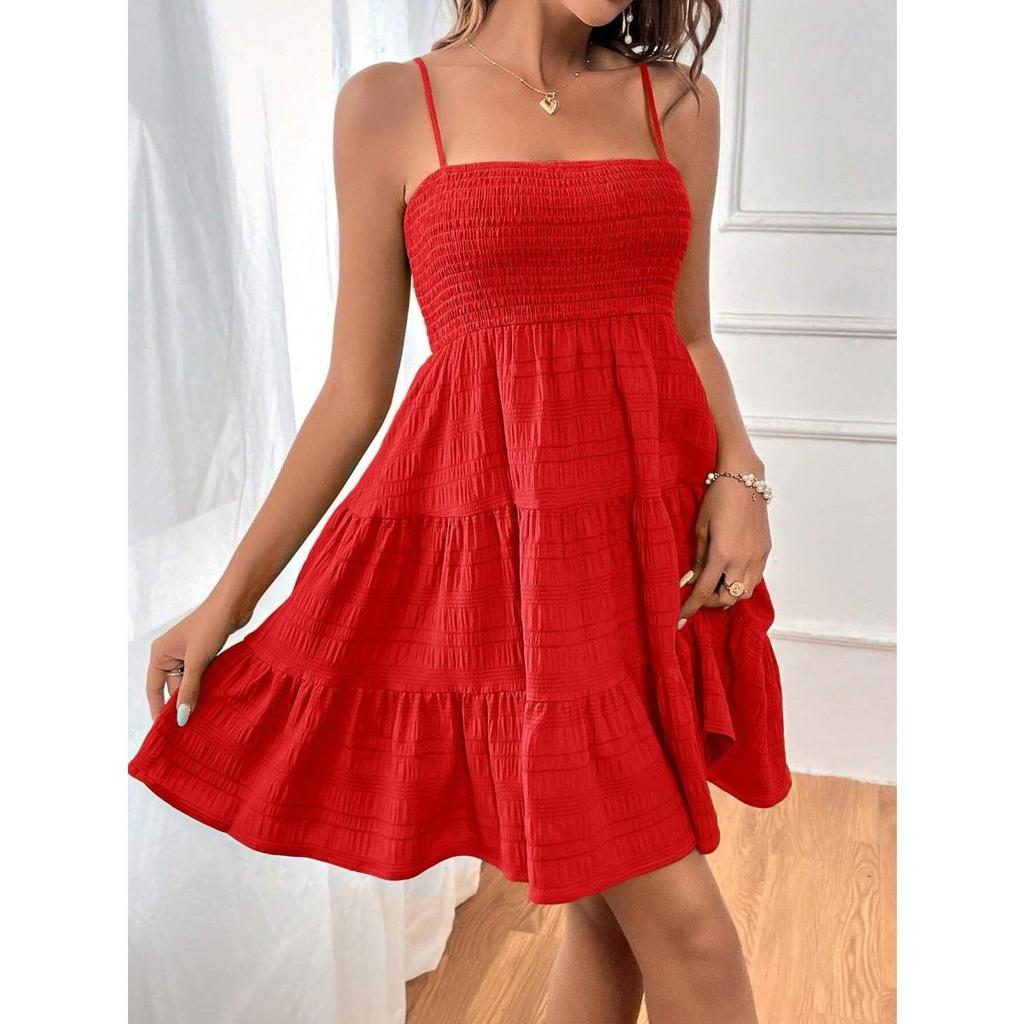 Women's Clothing, Summer New Styles, One Cut Collar, Slim Camisole, Solid Color, Versatile, Dress