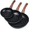 Svart & Trä Granit Stekpanna Set 16 / 20 / 24 Cm 3 St.