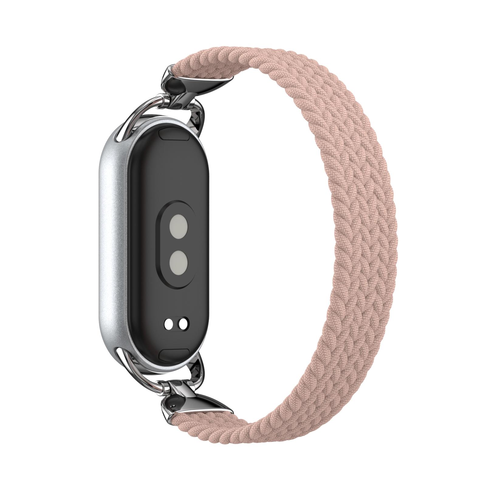 

Ремешок для Xiaomi Smart Band 10/9/8 Нейлоновый плетеный ремешок для часов с металлическим коннектором, Размер S Pink