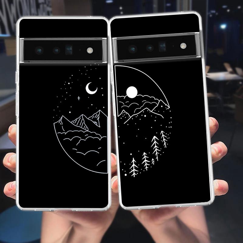 Couple Cartoon Aesth sun moon Phone Case For Google Pixel 9 8 7 6 Pro XL 8A 7A 6A 5 4 5A 4A 3A XL 5G soft Clear TPU Cover