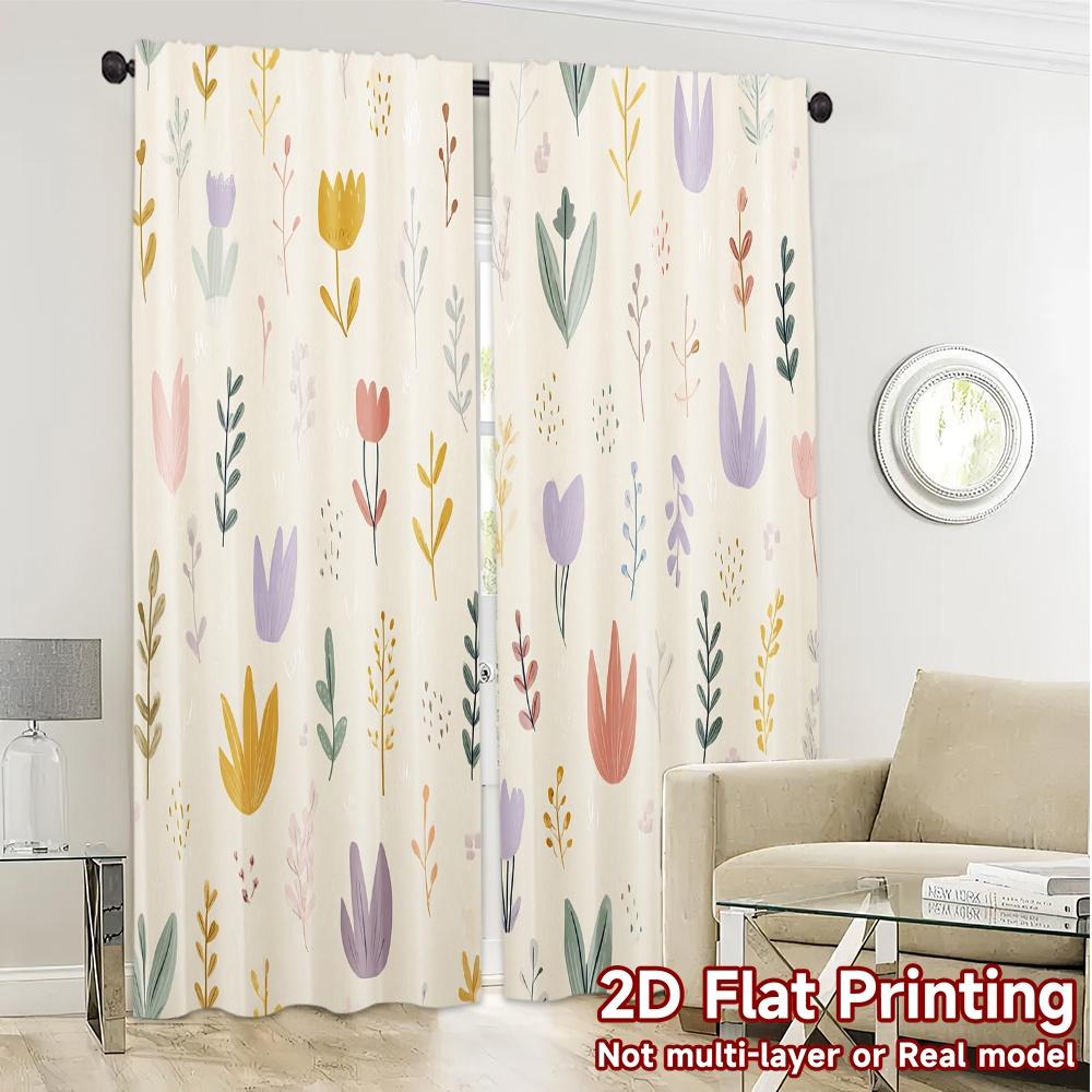 2D FLAT PRINTING 2pcs Curtains (Without Rod) Floral Spring Celebration Design (3) Holiday Ramadan Printed Curtains Versatile