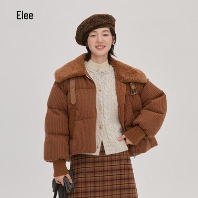 Women's Short Faux Lamb Wool Collar Duck Down Jacket