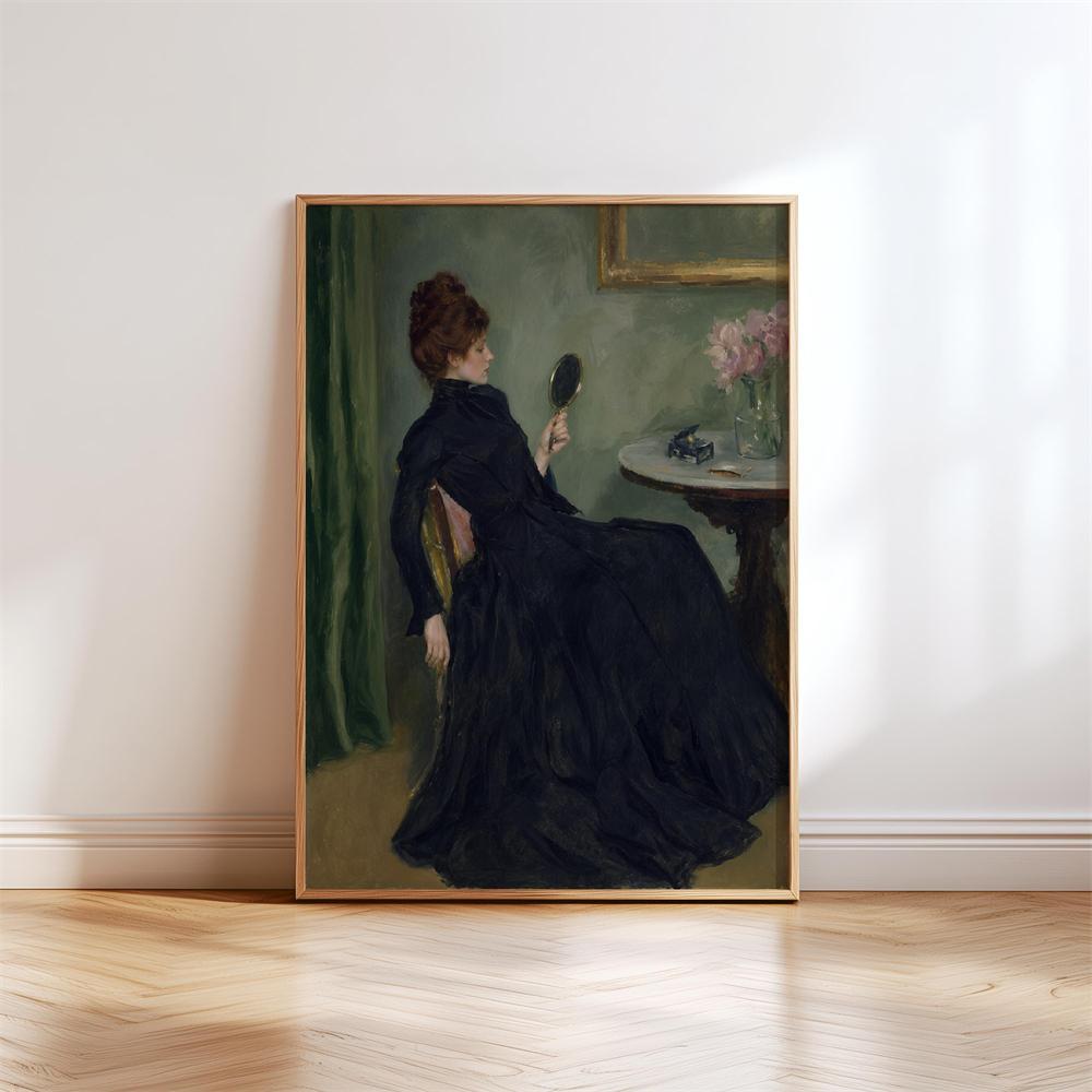 Girl in Pink Dress Romantic Oil Painting Art Print Poster Classic Art Portrait Poster Canvas Painting Woman in Black Dress Decor
