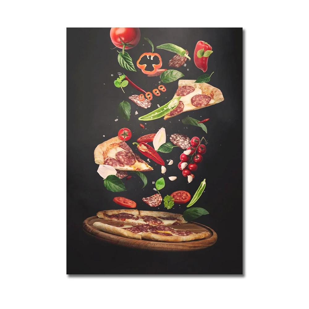 Köksposter Pizza Biff Sallad Hamburgare Burrito Bilder Restaurang Väggkonst Tryck Västkök Canvasmålning Ingen Ram