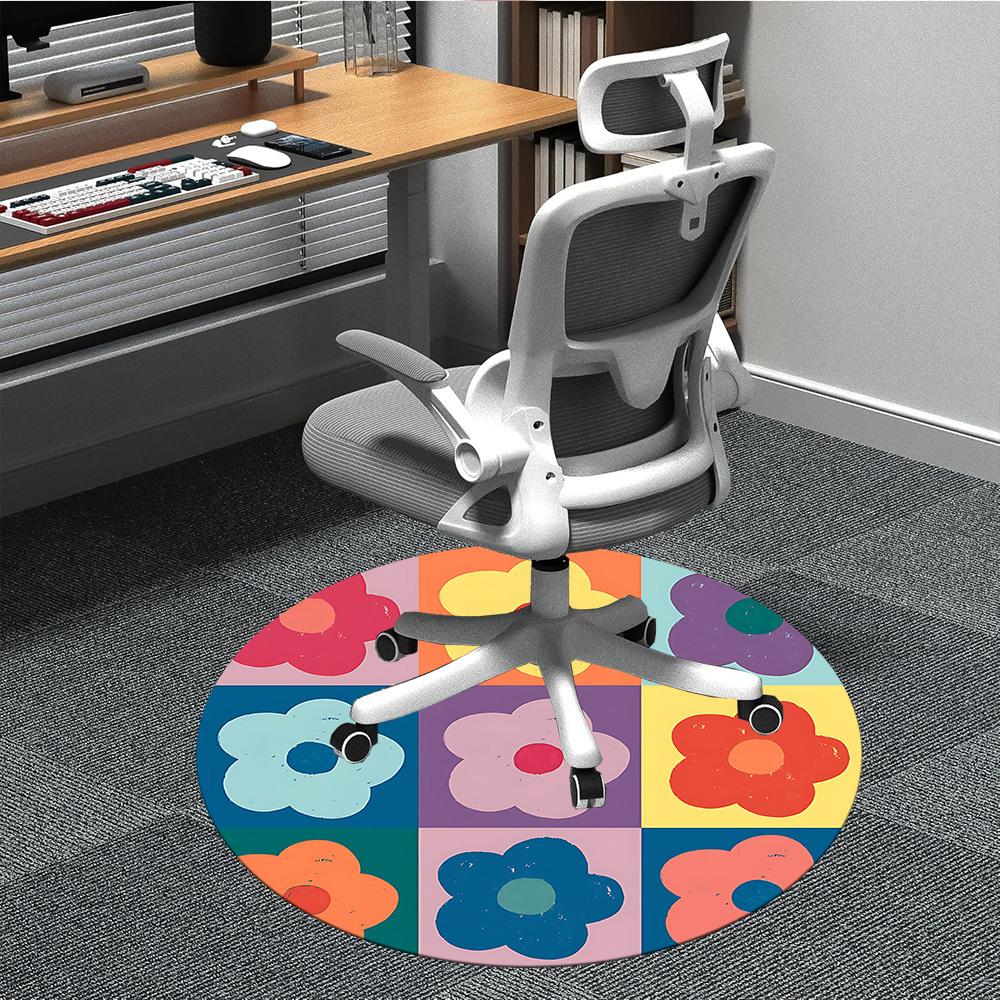 1PC Floral Pattern Office Round Area Rug, Mat Suitable For Office, Under Office Chairs Bedroom Living Room Home Decor, Room Deco