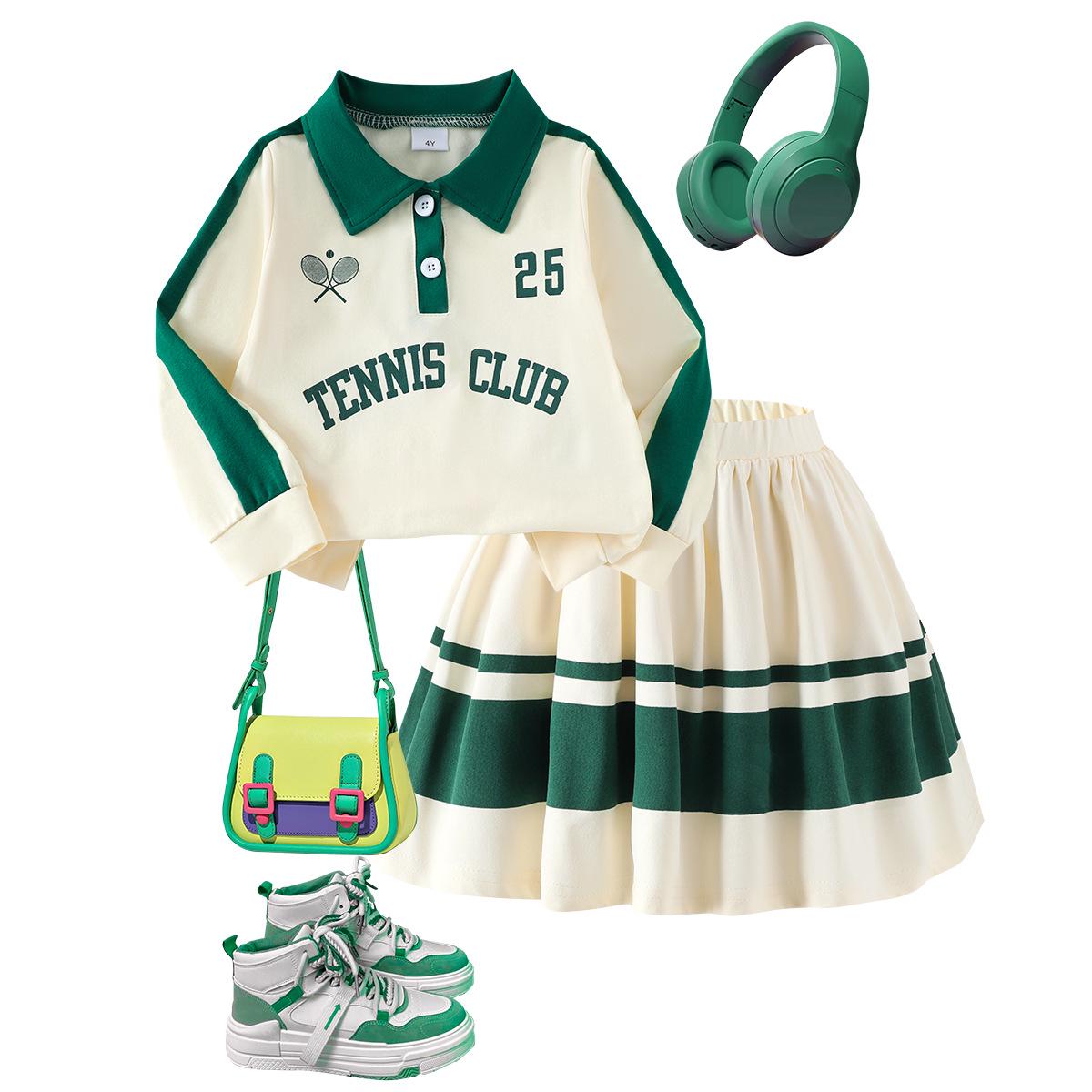 

Toddler Girls Apricot Long-Sleeve Sweatshirt & Skirt Set, European-American Style, Green Collar. 4 Years абрикосовий