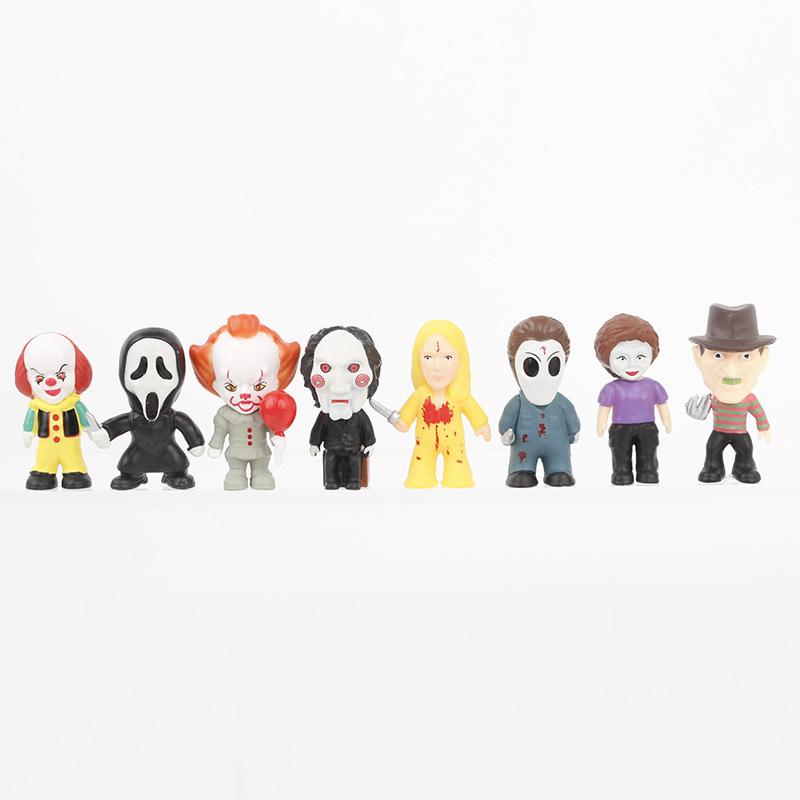 24Pcs/Set High Quality Horror Movie Anime Characters V for Vendetta Chucky Freddy Jason Scary Saw PVC Action Figures Toys Gift