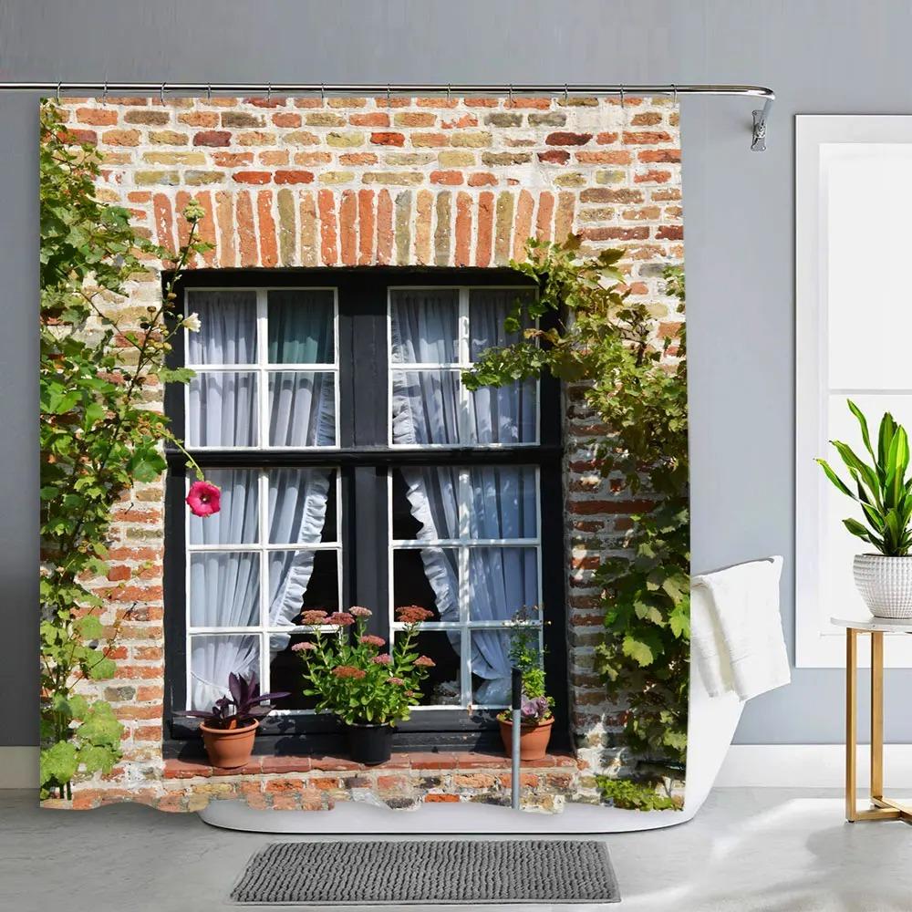 Old Door With Flowers In Verona Italy Shower Curtain Outdoor Street Garden Landscape Polyester Shower Curtains Bathroom Decor