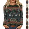 Women's Fashion Casual Long Sleeve  Print Round Neck Top