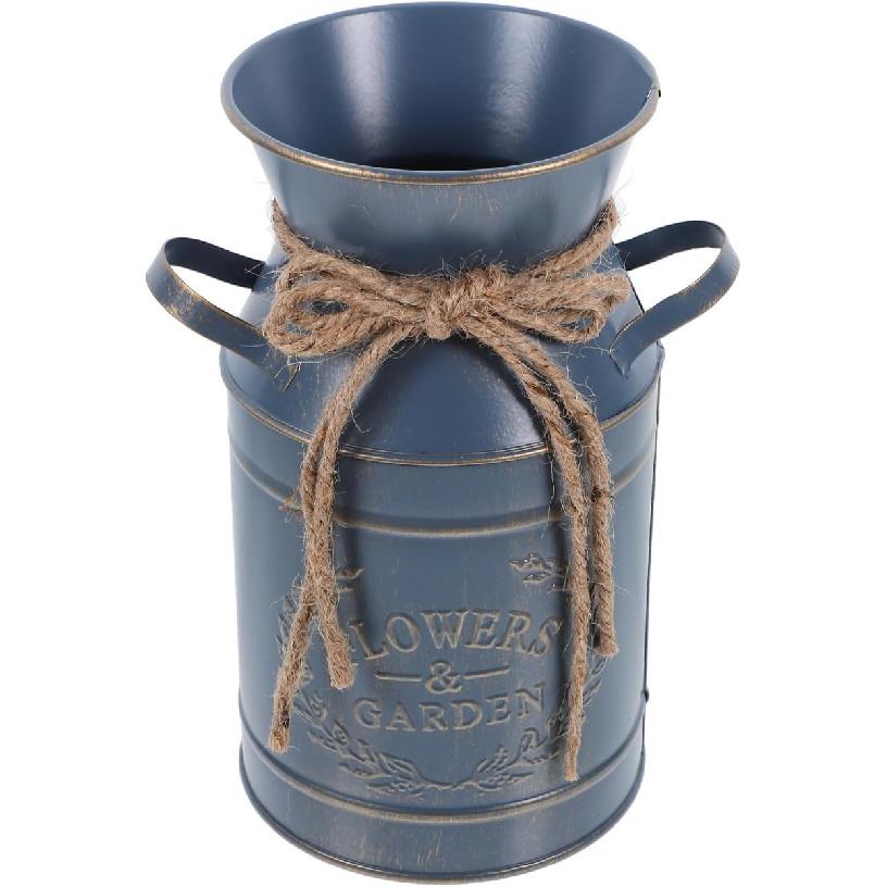Cabilock Vintage Rustic Blue Galvanized Metal Milk Jug Vase with Dual Handles, Ideal for Dried Flowers, Flower Arrangement, Succulents, and Farmhouse