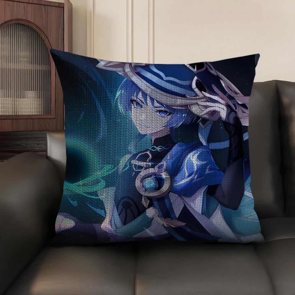 Scaramouche Genshin Impact Cushion Cover Natural Linen Organic Fabric Double-Sided Printing Sofa Home Decor Gift Pillow Case
