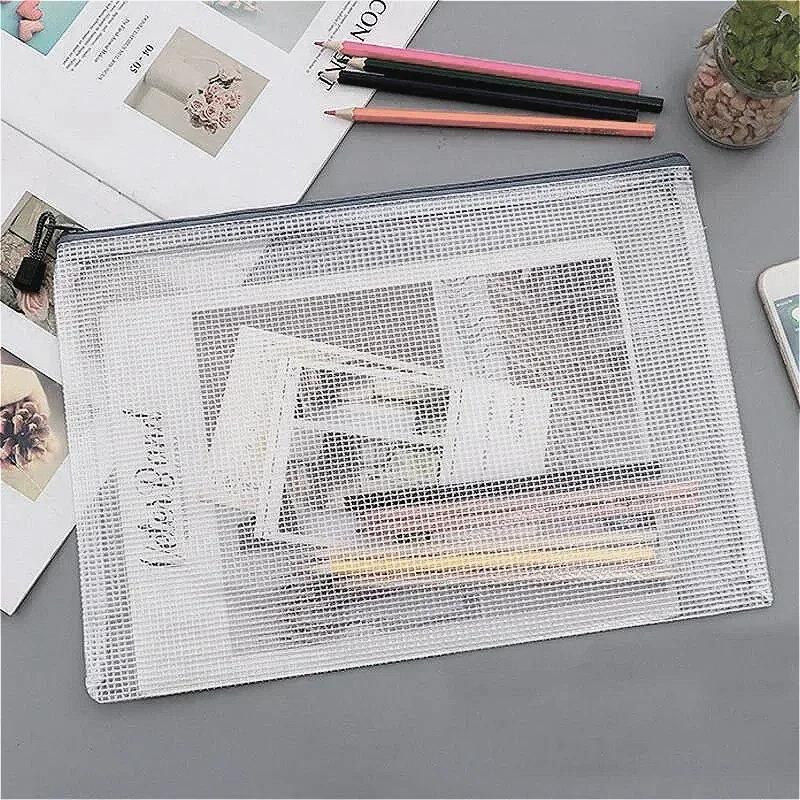 10 Pack Zipper Storage Bag Pouch Waterproof  A3 A4 A5 PVC Mesh Zipper Bag for Files Toy Stationery for Office Home Travel Use