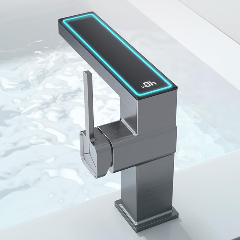 Gunmetal Graue Badezimmerarmatur Intelligent Digitalanzeige LED Waschtisch Heiß Kalt Wasser Mischbatterie Spültischarmatur Messing Waschtisch Waschtischarmatur Armaturen