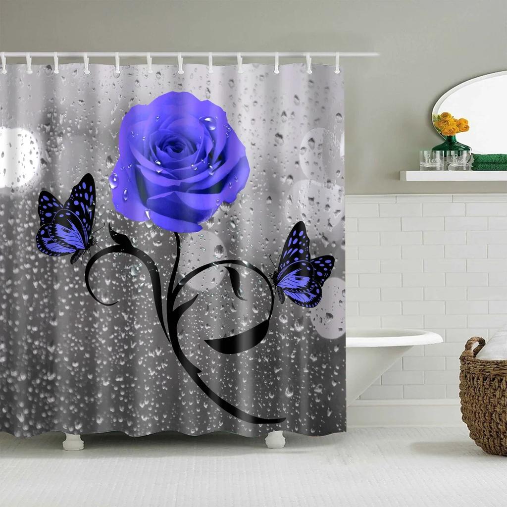 Tropical Green Plant Palm Leaves Bathroom Accessories Set Shower Curtain Bathroom Curtains Waterproof Polyester with Hooks