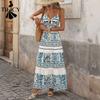 Women's Fashion Summer Spring Flower Pattern Print Sleeveless V-Neck High Waist Casual Dresses