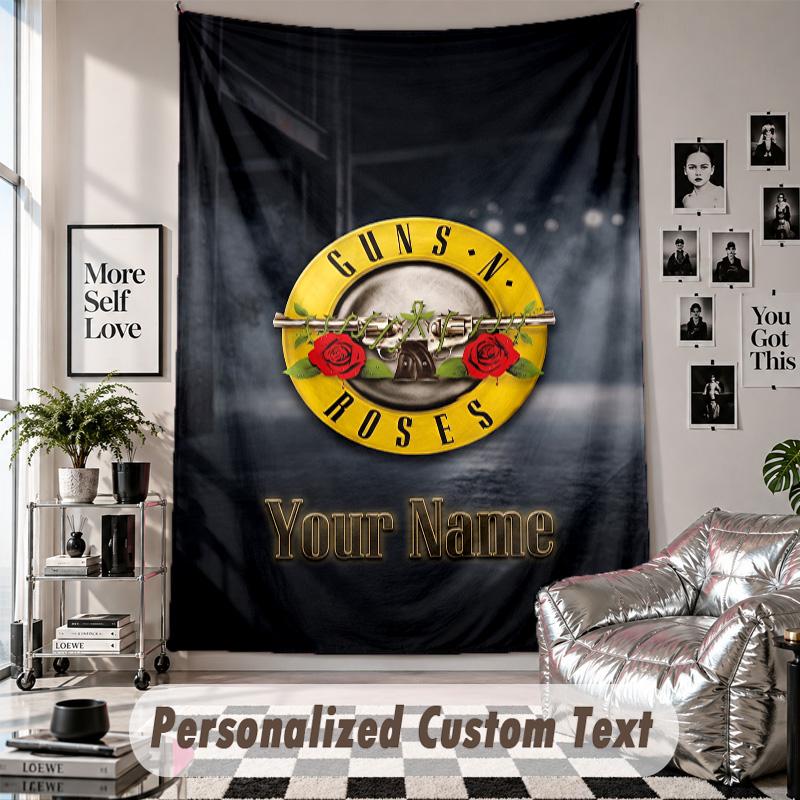 Wall Hanging Tapestry With Custom Name & Text, Guns N’ Roses Decorative Tapestry For Bedroom