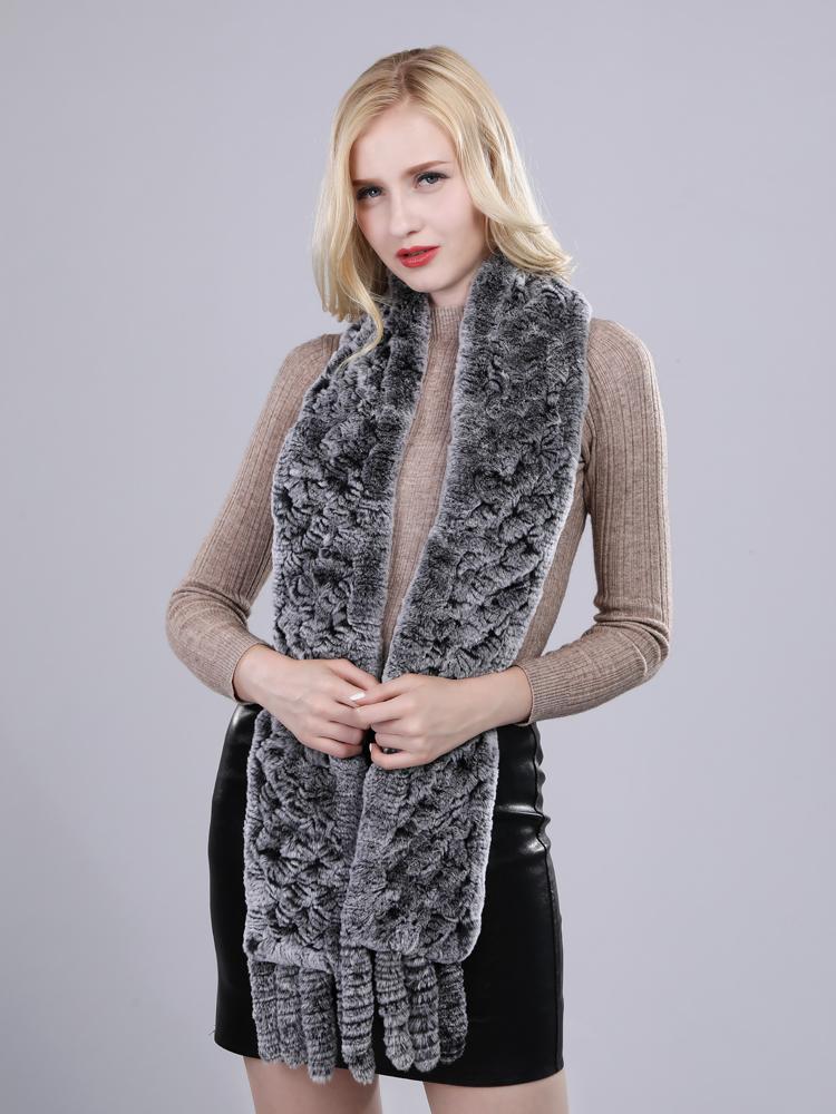 New Arrival Russian Women Real Rex Rabbit Fur Scarves Ladies Winter Natural Rex Rabbit Fur Scarves Knit Tassel Real Fur Shawls