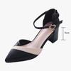 WTEMPO Color-blocking Sandals Women's Spring and Summer Thick Heels Pointed Toe Middle Heels Flat Buckle High Heels Anti-slip and Wear-resistant
