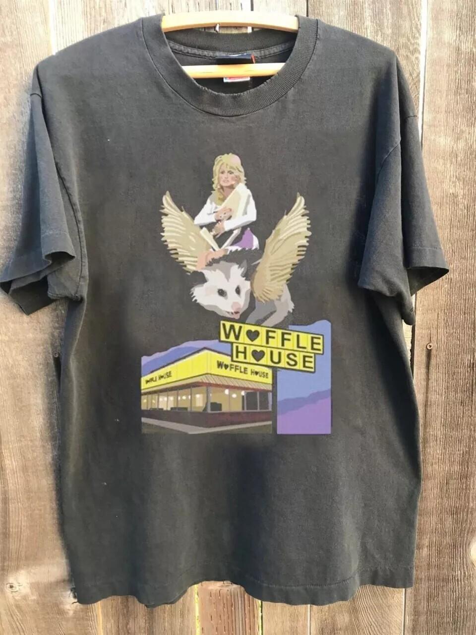 Dolly Parton Riding a Winged Possum Over Waffle-House Unisex T-shirt S-5XL XL