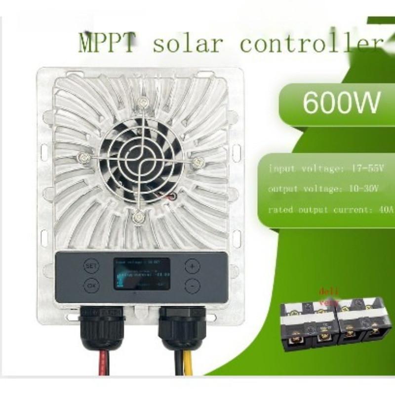 600W 40A 10-30V Adjustable MPPT Solar Charge Controller OLED Display Smart Fan Photovoltaic Solar Controller