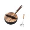 Iron Wok Pan Sturdy Cooking Flat Bottom Cookware for Induction Gas 24cm