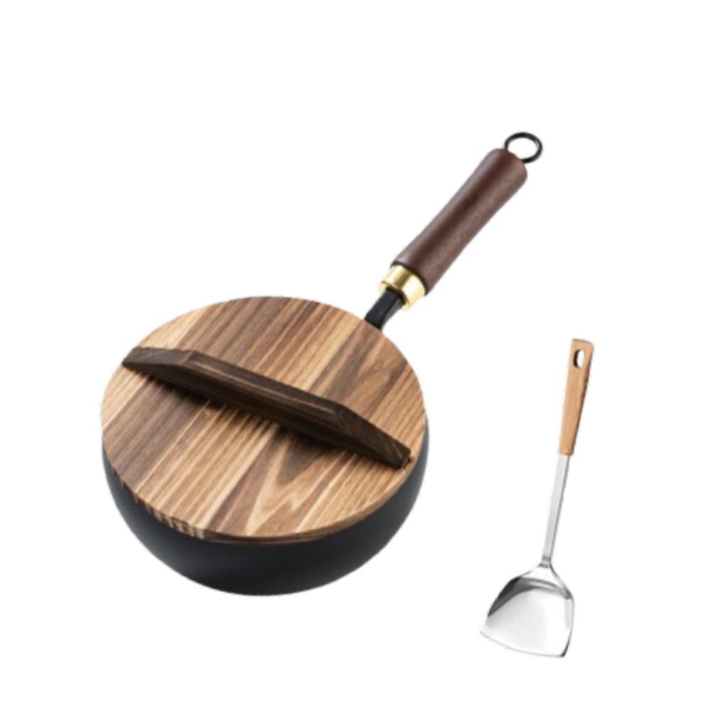 Iron Wok Pan Sturdy Cooking Flat Bottom Cookware for Induction Gas 24cm