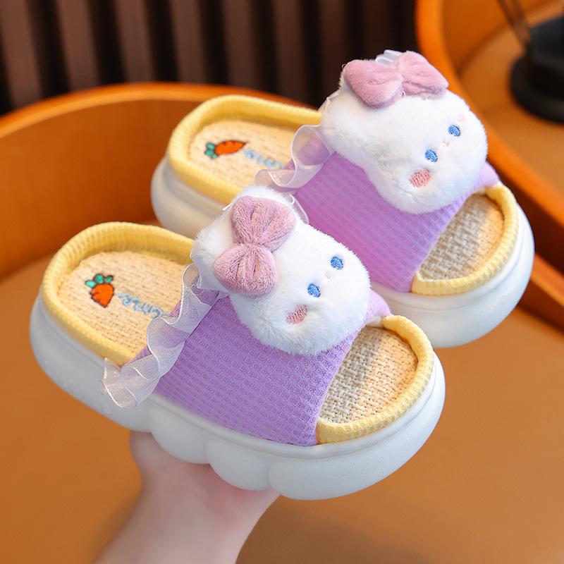 Kids' Princess Linen Slippers: Non-Slip, Thick-Sole, for Spring & Autumn.