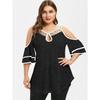 Womens Plus Size Cold Shoulder T Shirt Sequin Detail Ruffle Sleeve Keyhole Top