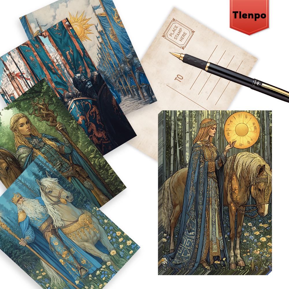 32 szt., pocztówki w stylu vintage z smokami i rycerzami, idealne na prezenty urodzinowe/rocznicowe, odpowiednie do kolekcjonowania, wręczania i wysyłania