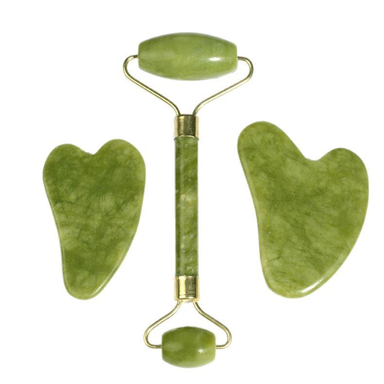 Jade Roller & Gua Sha Board Set - Xiu Jade Stone Facial Beauty Massager
