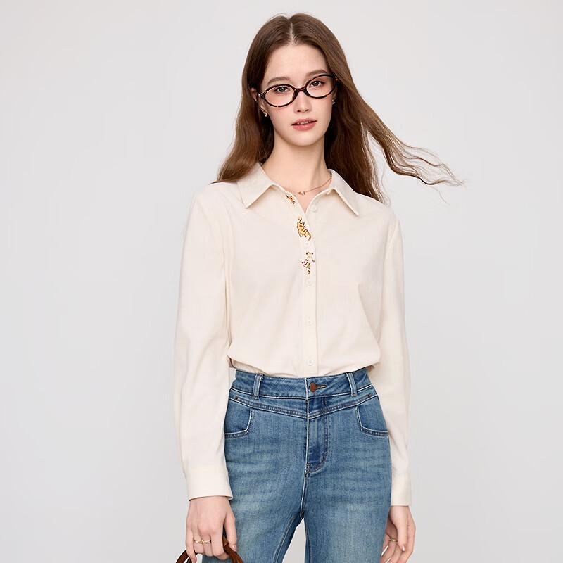 Betu Women's Embroidered Cat Corduroy-Look Shirt