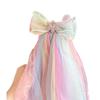 Elsa Princess Iridescent Bow & Veil Hair Clip - Multilayer Rainbow Mesh for Kids