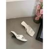 French Temperament Niche Open-toed Square Head Cool Slippers Women's Summer Wear One-word Thin Strap High Heels Thick Heel