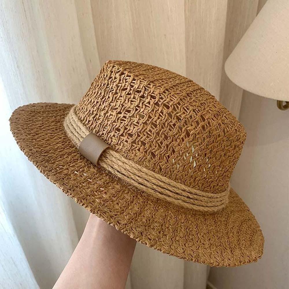Lightweight Handwoven Sun Cap Sun Protection Flat Top Beach Hat Straw Boater Hat  Chic Travelers