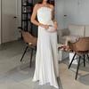 Summer Pleated Chiffon Dress for Women Shell Design Strapless Tube Top Maxi Flowy Dress Backless Formal Wedding Guest Dress