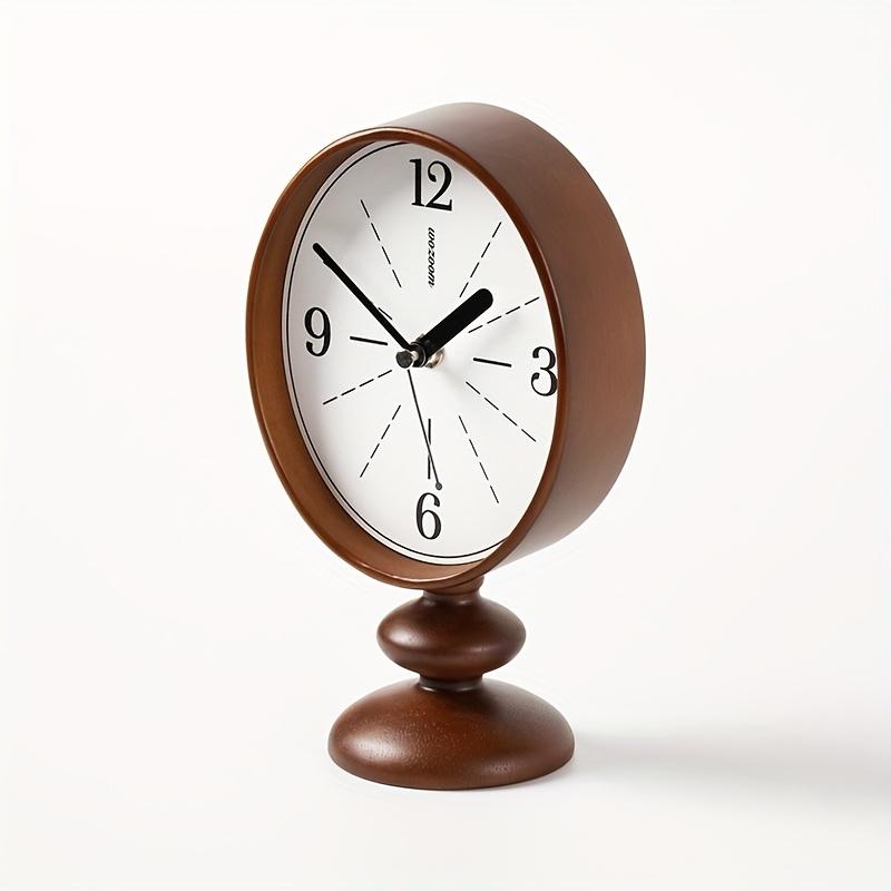 Classic Round Dial Wall Clock with Wooden Base Silent, Accurate Timekeeping, Perfect for Living Room Coffee Table or Bedroom Nightstand,