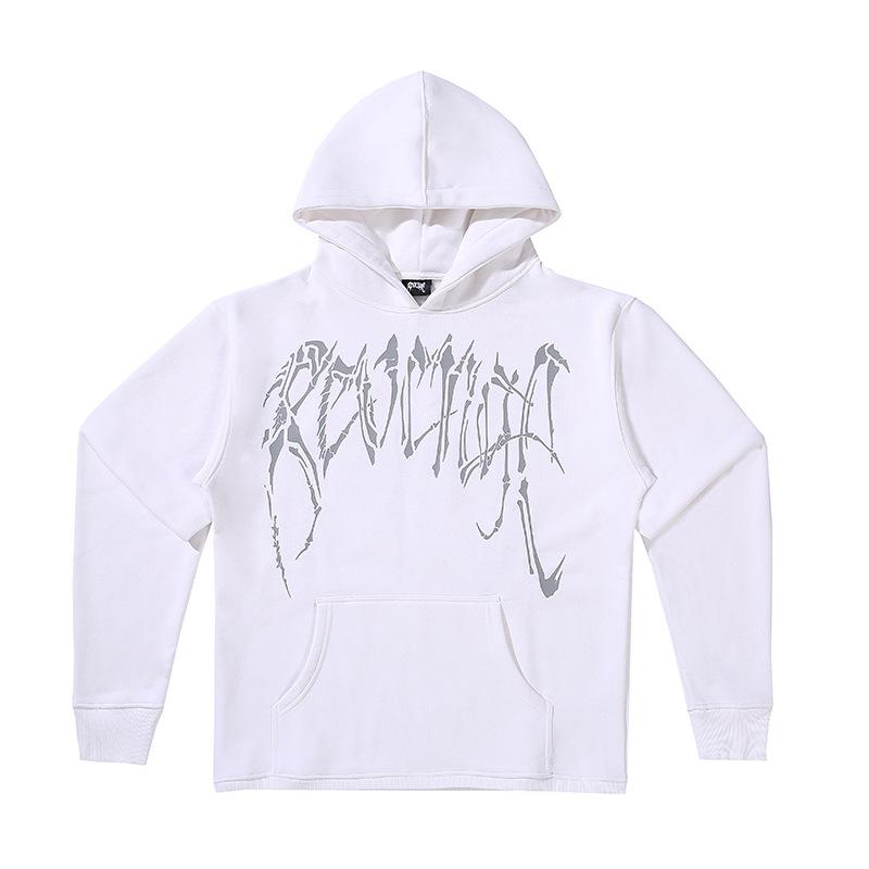 2021 New European and American Revenge Skull Bone Printing Trend Hooded Sweater Hoodie Fleece Men s and Women s Same S белый