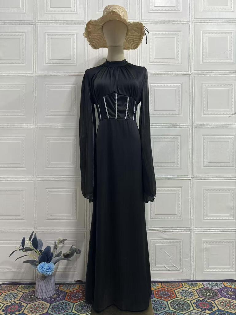 Spring Women's Elegant Flowy Long-Sleeve Dress - European American 2025 Style