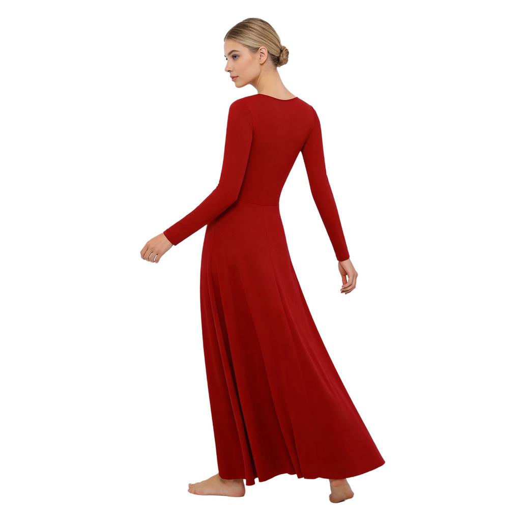 S-XXL Dámské liturgické lyrické taneční šaty Přední kamínky Dlouhý rukáv Kulatý výstřih Liniové maxi tuniky pro kostelní sbor, bohoslužby, modlitební akce